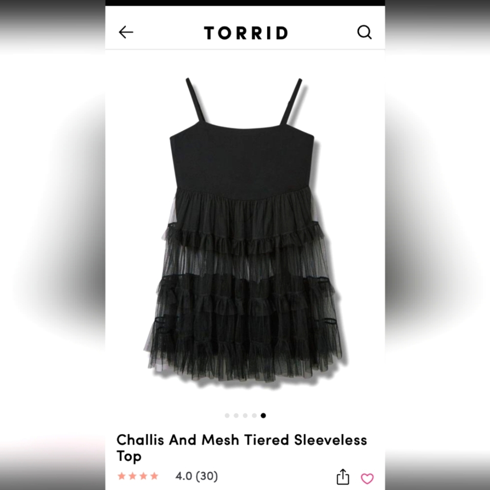 NWT Black Torrid Challis and mesh tiered sleeveless top size 1